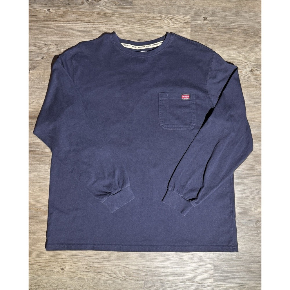 Wrangler Workwear Long Sleeve Pocket T Shirt Men's XL Navy Blue 100% Cotton